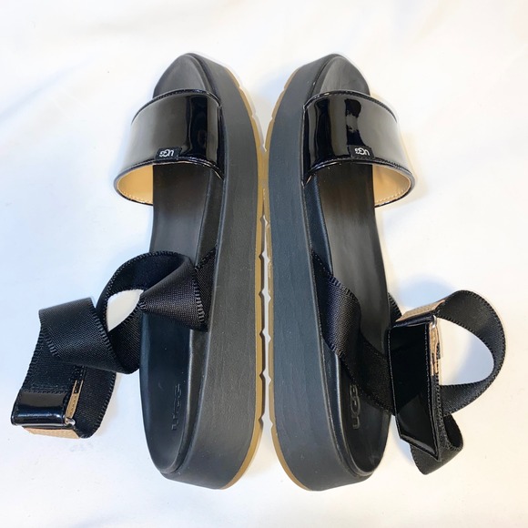 UGG Black Patent Leather Platform Slingback Sandals Womens 10 Retro - Picture 9 of 9